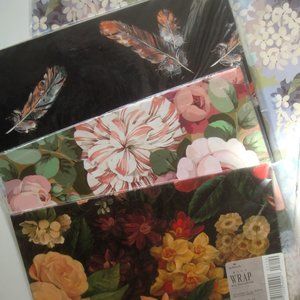 Vintage HALLMARK Floral & Feather Gift Wrapping Paper 4 Designs